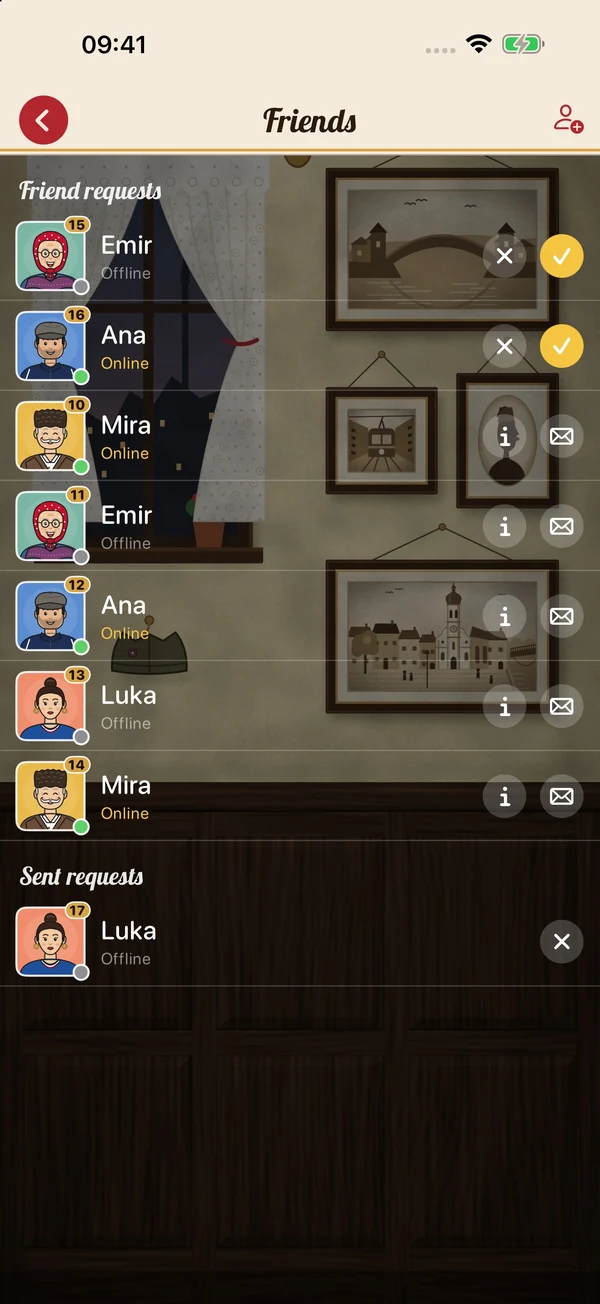 Friend requests, online status and messages